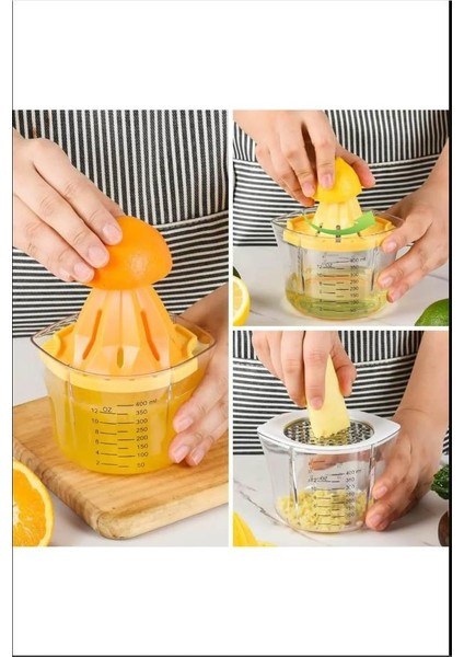 4 Özellikli Rende Tasarımlı Hazneli Ölçülü Limon Naranciye Sıkacağı