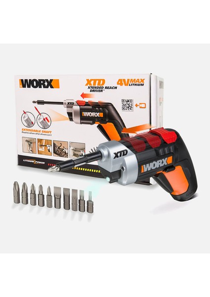WX252 4 V 1.5 Ah Tek Akülü Li-On Darbesiz Akülü Vidalama + 10 Adet Bits Uç