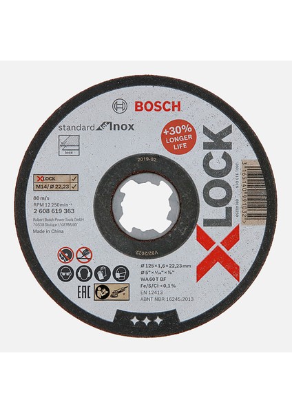 X-Lock Standard For Inox 125X1.6 mm Düz Kesici Disk