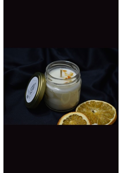 Kapaklı Büyük Cam Kavanoz Mum 100ml Portakal Kokulu Beyaz Renkli-%100 Doğal Soya Wax