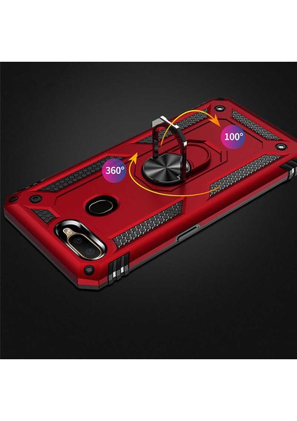 Oppo A7X Kılıf Yatay ve Dikey Kullanıma Özel Zırh Özelliki Yüzüklü Telefon Kılıfı