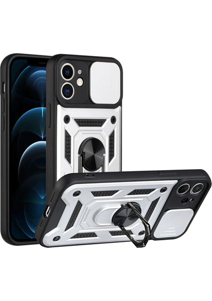 Apple iPhone 11 Kılıf Sürgülü Kamera Korumalı Yüzüklü Zırhlı Telefon Kılıfı