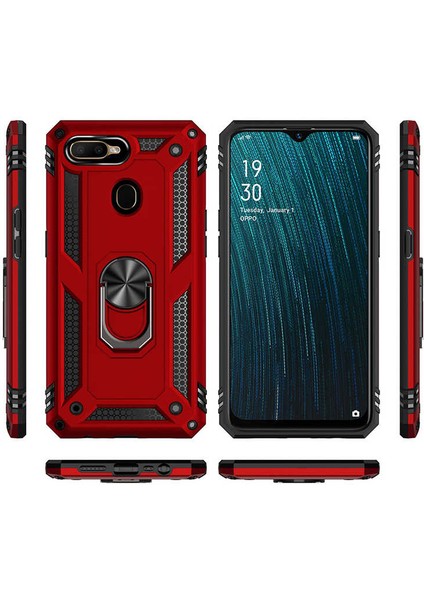 Oppo A7X Kılıf Yatay ve Dikey Kullanıma Özel Zırh Özelliki Yüzüklü Telefon Kılıfı