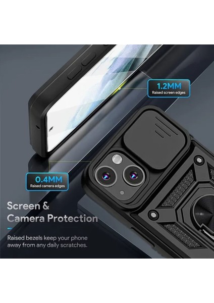 Apple iPhone 13 Kılıf Sürgülü Kamera Korumalı Yüzüklü Zırhlı Telefon Kılıfı indirimleri
