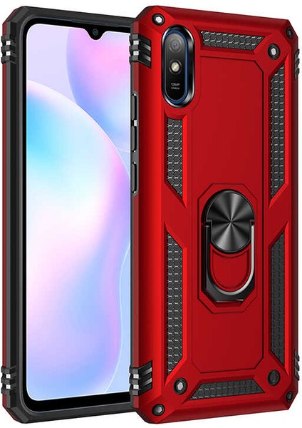 Xiaomi Redmi 9A Kılıf Yatay ve Dikey Kullanıma Özel Zırh Özelliki Yüzüklü Telefon Kılıfı