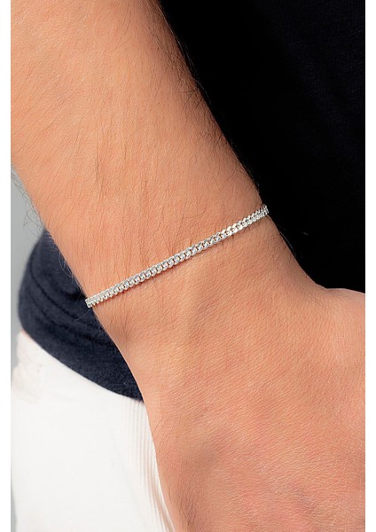 3mm Gurmet 925 Ayar Gümüş Erkek Zincir Bileklik VEB-5019