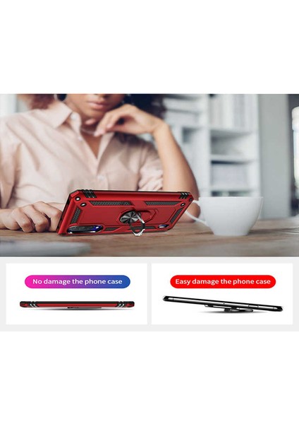 Xiaomi Mi A3 Kılıf Yatay ve Dikey Kullanıma Özel Zırh Özelliki Yüzüklü Telefon Kılıfı