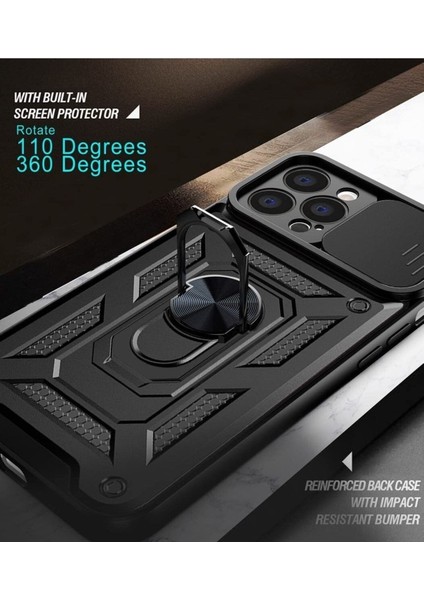 Apple iPhone 13 Pro Kılıf Sürgülü Kamera Korumalı Yüzüklü Zırhlı Telefon Kılıfı fırsatları