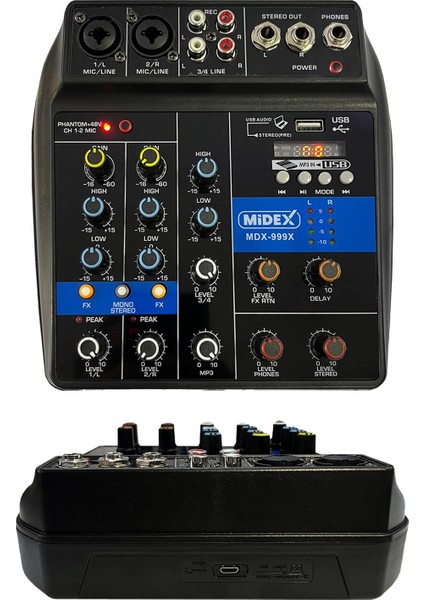 MDX-999X Stüdyo Kayıt İçin Ses Kartlı +48V Phantomlu Kayıt Mikseri ( XLR Kablo + Rca Hediye)