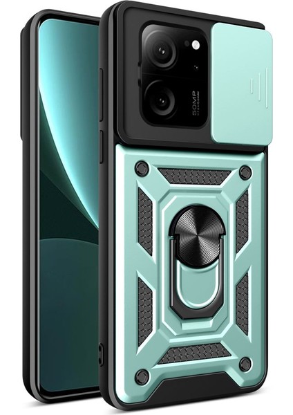 Xiaomi Mi 13T Kılıf Sürgülü Kamera Korumalı Yüzüklü Zırhlı Telefon Kılıfı