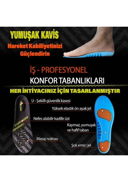 Work - İş Konfor İç Tabanlıklar - Tüm Gün Rahatlık Destek İçin - Şok Emici - Yastıklama - Yorgunluğu Azaltıcı modelleri