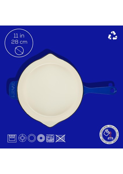 Döküm Yuvarlak Kızartma Tavası, Metal Saplı Çap(Ø) 28 Cm, Iç Krem, Mavi fırsatları