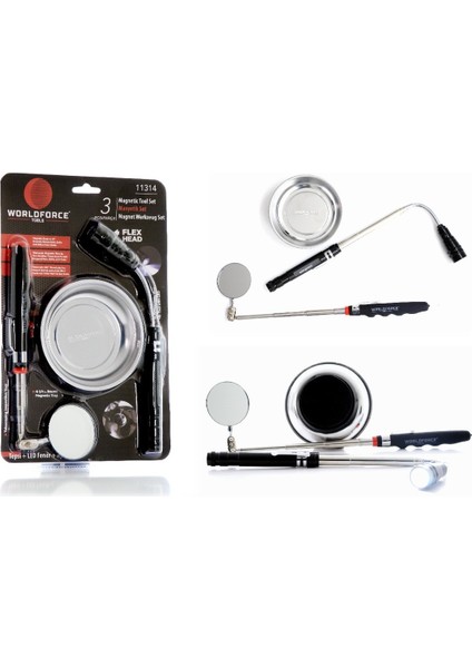 Manyetik Set 3'lü (Tepsi + LED Fener + Ayna) - 11314