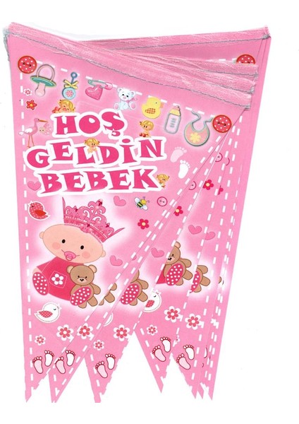 Hoşgeldin Bebek Temalı Üçgen Flama Bayrak Süs - Pembe fiyatları