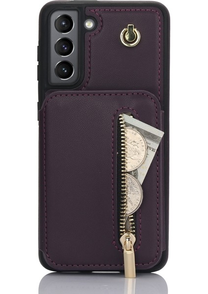 Samsung Galaxy S21+ 5g Için Fermuarlı Kart Çantası Telefon Kılıfı (Yurt Dışından)