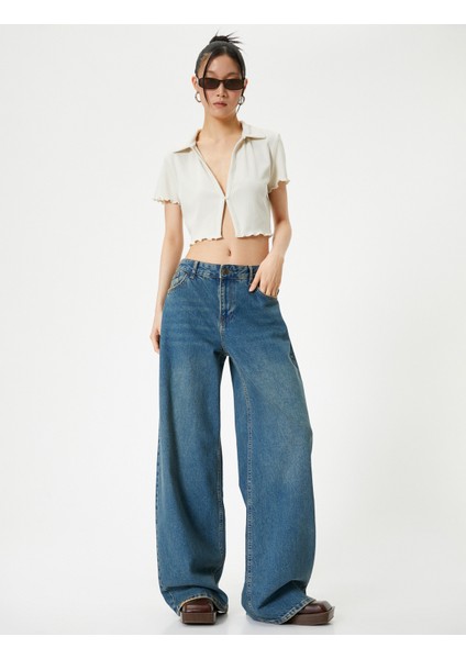 Crop Polo Tişört Kısa Kollu Slim Fit