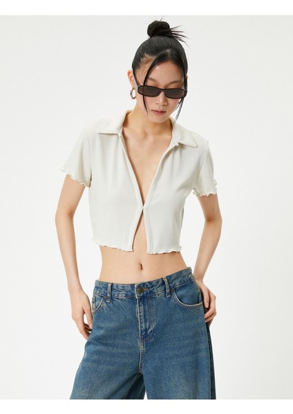 Crop Polo Tişört Kısa Kollu Slim Fit