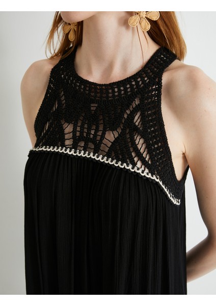 Mini Elbise Volanlı Kroşe Yaka Detaylı indirimleri