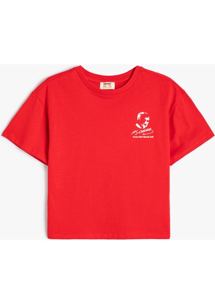 Atatürk Baskılı Tişört Kısa Kollu Bisiklet Yaka Pamuklu