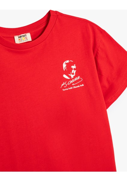 Atatürk Baskılı Tişört Kısa Kollu Bisiklet Yaka Pamuklu modelleri