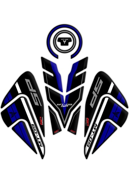 Yamaha MT-09 SP 2021-2023 Uyumlu Tank Pad Seti Siyah-Mavi