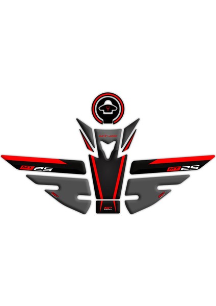 Yamaha MT-25 2015-2019 Uyumlu Tank Pad Seti Siyah-Kırmızı