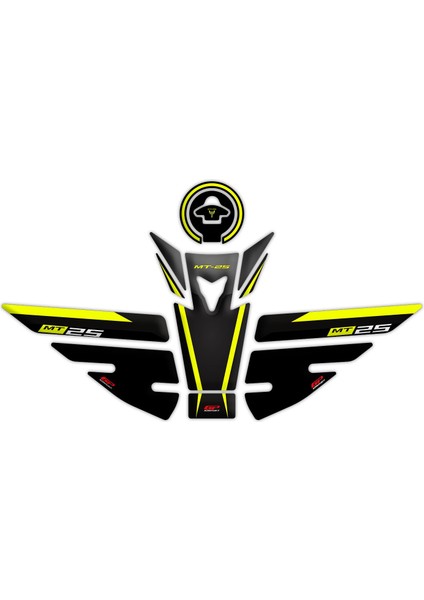 Yamaha MT-25 2015-2019 Uyumlu Tank Pad Seti Siyah-Sarı
