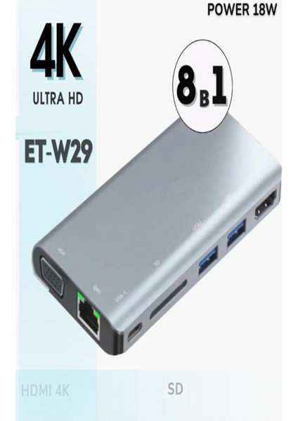 W28 8 In 1 Usb-C Çok Işlevli Bağlantı Istasyonu