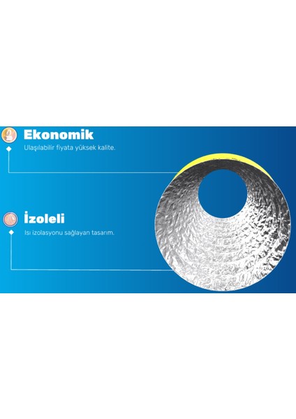 Ø102 mm Air Alüminyum Izoleli Flexible Esnek Hava Kanalı Davlumbaz , Baca , Aspiratör Borusu (10 mt)