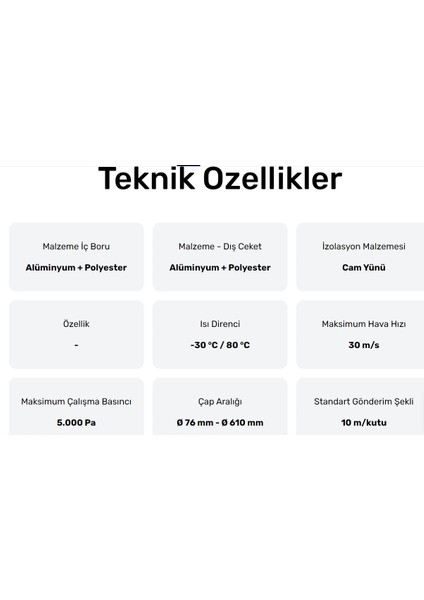 Ø102 mm Air Alüminyum Izoleli Flexible Esnek Hava Kanalı Davlumbaz , Baca , Aspiratör Borusu (10 mt)