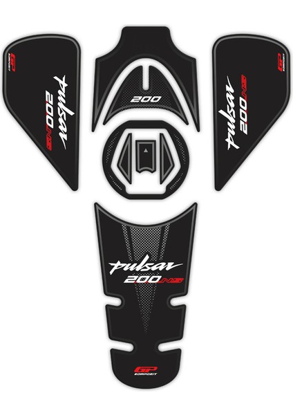 Bajaj Pulsar NS 200 2011-2024 Uyumlu Tank Pad Seti Siyah-Kırmızı