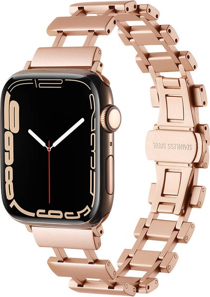 Apple Watch 7 41MM Kordon Metal Yandan Çıtçıtlı Boşluklu Tasarım KRD96 Rose Gold fiyatları