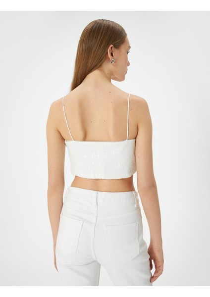 Pullu Payetli Askılı Abiye Üst Crop Slim Fit fırsatları