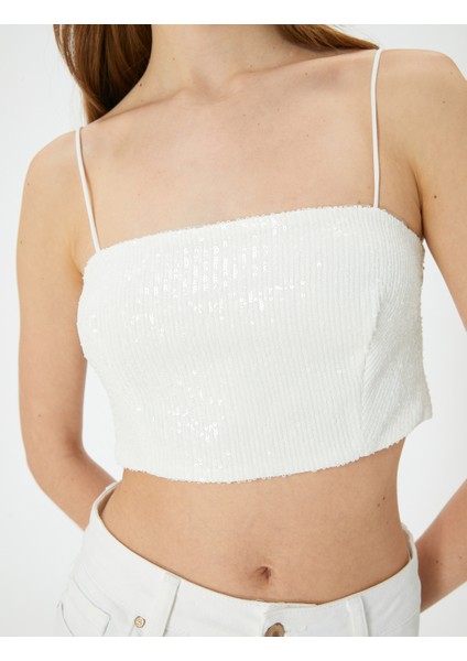 Pullu Payetli Askılı Abiye Üst Crop Slim Fit indirimleri