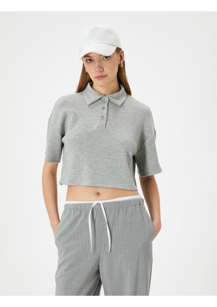 Polo Yaka Tişört Crop Kısa Kollu Düğmeli Viskon Karışımlı modelleri