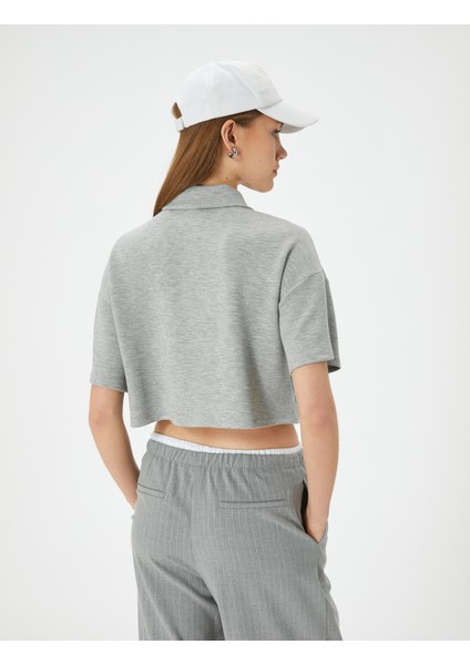 Polo Yaka Tişört Crop Kısa Kollu Düğmeli Viskon Karışımlı fırsatları