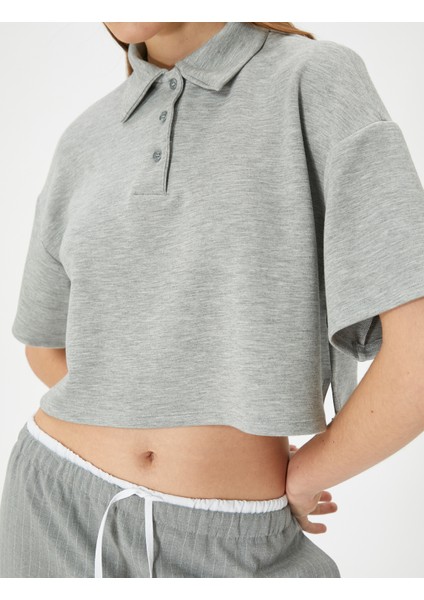 Polo Yaka Tişört Crop Kısa Kollu Düğmeli Viskon Karışımlı indirimleri
