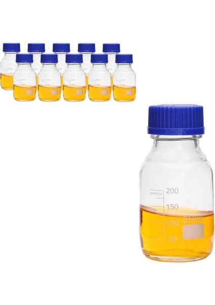 Cam Şişe 250 mL Vida Kapaklı Numune Şişesi - Otoklav Şişe - 10 Adetlik Toptan Set