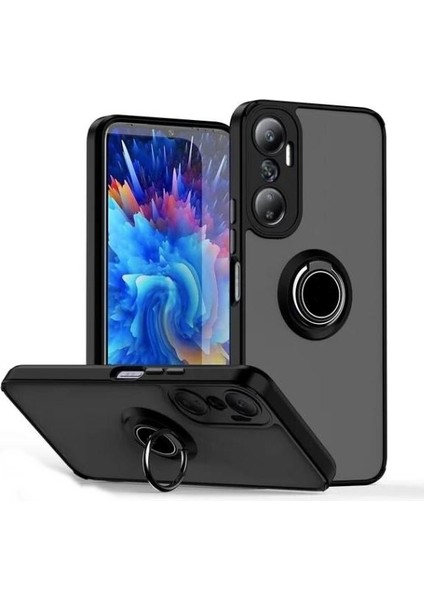 Infinix Hot 20 Kılıf Montreal Yüzüklü Mıknatıslı Kamera Korumalı Silikon Siyah