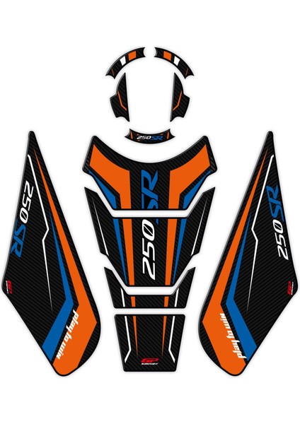 CF Moto 250 SR 2020-2024 Uyumlu Tank Pad Seti Turuncu - Mavi