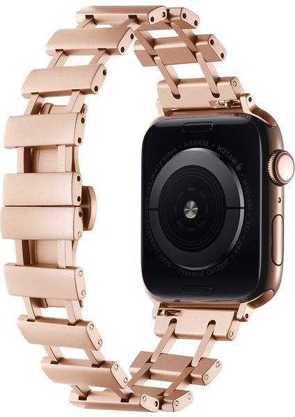 Apple Watch Se 2 2022 40MM Kordon Metal Yandan Çıtçıtlı Boşluklu Tasarım KRD96 Rose Gold modelleri