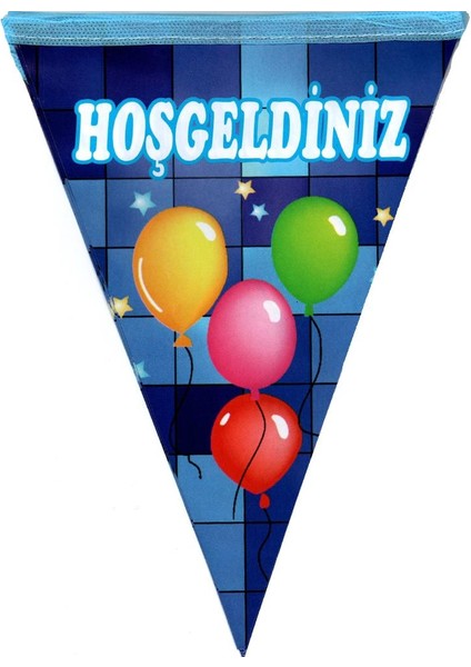 Hoşgeldiniz Üçgen Flama Bayrak Süs - Mavi