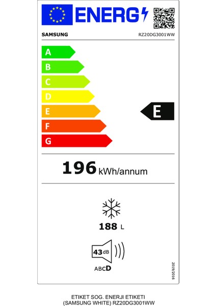 RZ20DG3001WWTR  160Lt Tek Kapılı Derin Dondurucu