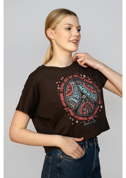 Casey Kadın O Yaka T-Shırt Kahve modelleri