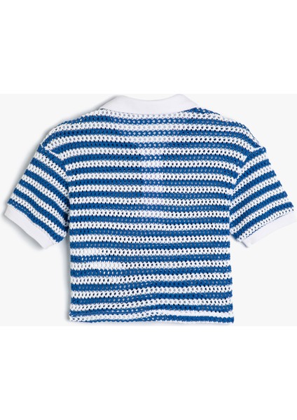 Kadın Kroşe Polo Yaka Tişört Kısa Kollu Düğme Detaylı Çizgili Tasarım fiyatları