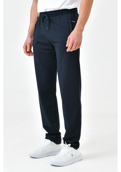 Erkek Cep Nakışlı Fermuarlı Lacivert Düz Paça Eşofman Alt fiyatları