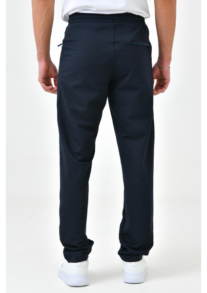 Erkek Cep Nakışlı Fermuarlı Lacivert Düz Paça Eşofman Alt modelleri