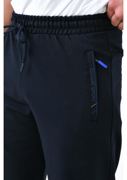 Erkek Cep Nakışlı Fermuarlı Lacivert Düz Paça Eşofman Alt fırsatları