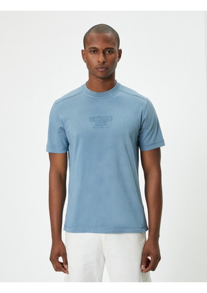 Slogan Baskılı Tişört Bisiklet Yaka Kısa Kollu Pamuklu modelleri