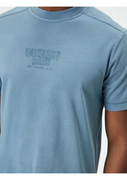 Slogan Baskılı Tişört Bisiklet Yaka Kısa Kollu Pamuklu indirimleri